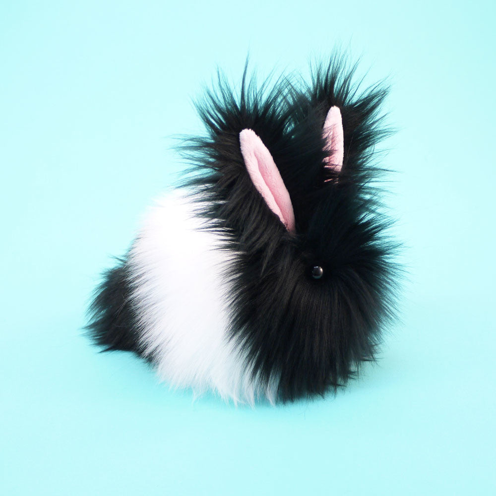 Oscar the Black and White Bunny Stuffed Animal Plush Toy medium size side view.
