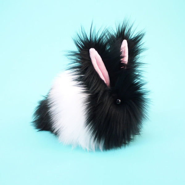 Oscar the Black and White Bunny Stuffed Animal Plush Toy medium size side view.