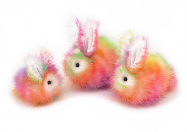 Prism the Rainbow Bunny Stuffed Animal Plush Toy group shot.