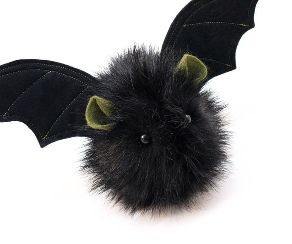 Fang the green eared black bat stuffed animal plush toy angled view.