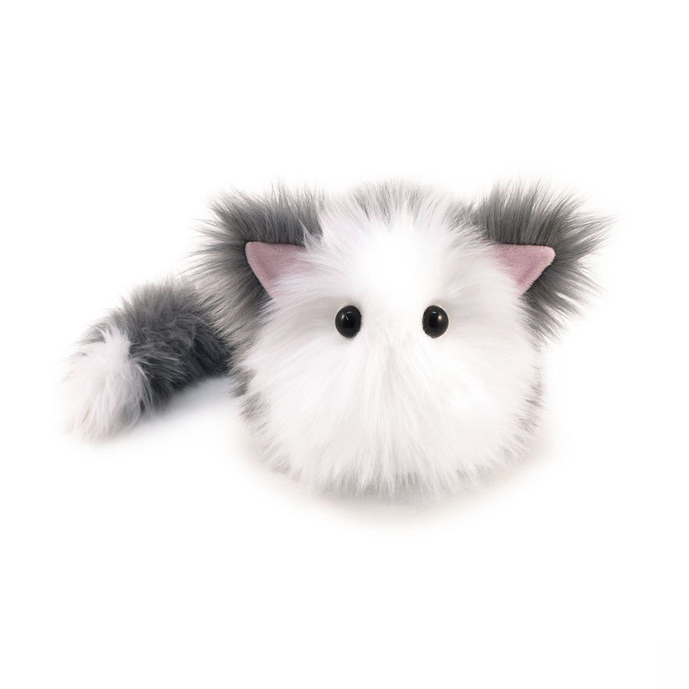 Buddy the grey and white cat stuffed animal plush toy front view.