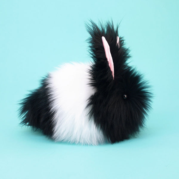 Oscar the Black and White Bunny Stuffed Animal Plush Toy side view.