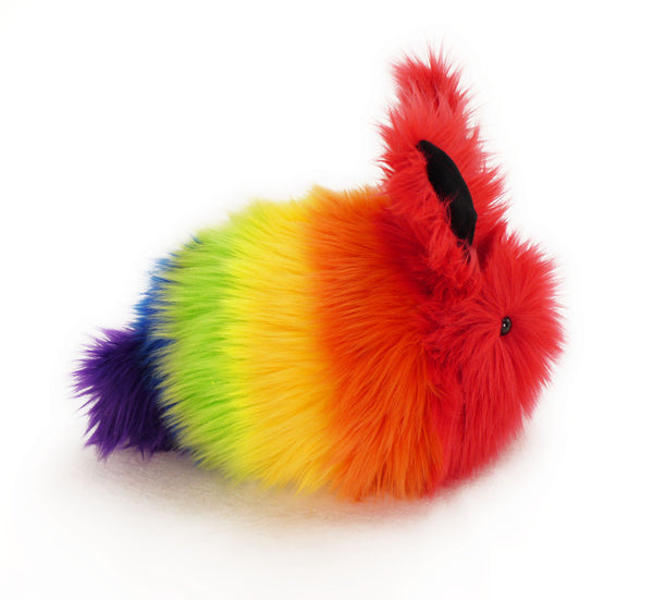 Bow the rainbow bunny stuffed animal plush toy side view.