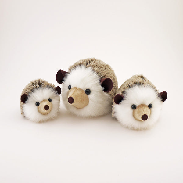 Sebastian the Brown Hedgehog Stuffed Animal Plush Toy group shot.