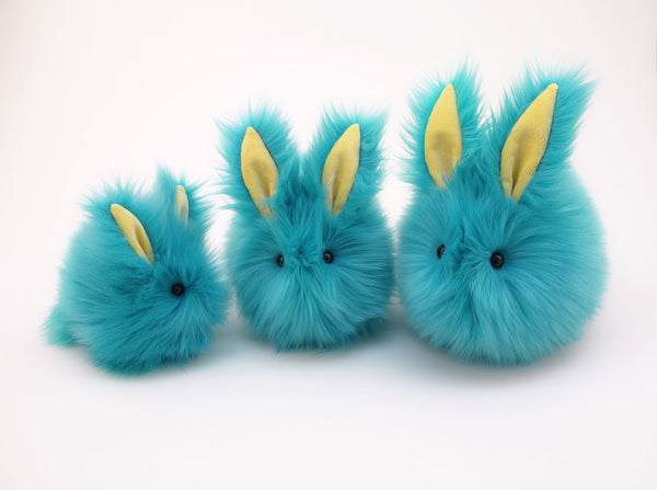 Breeze the aqua blue bunny stuffed animal plush toy group shot.