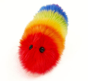Bow the rainbow snuggle worm stuffed animal plush toy angled view.
