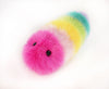 Girly rainbow snuggle worm stuffed animal plush toy angled view.