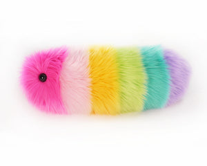 Girly rainbow snuggle worm stuffed animal plush toy side view.