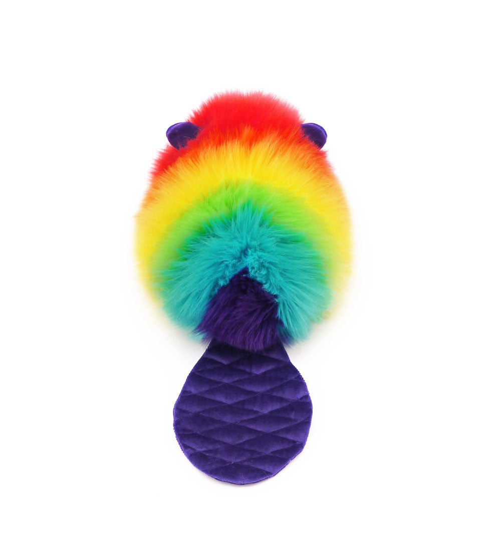 Bow the rainbow beaver stuffed animal plush toy back view.